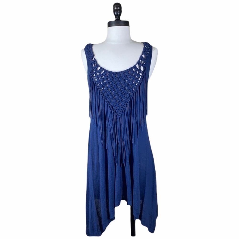 Rebecca Taylor blue braided fringe tunic size small